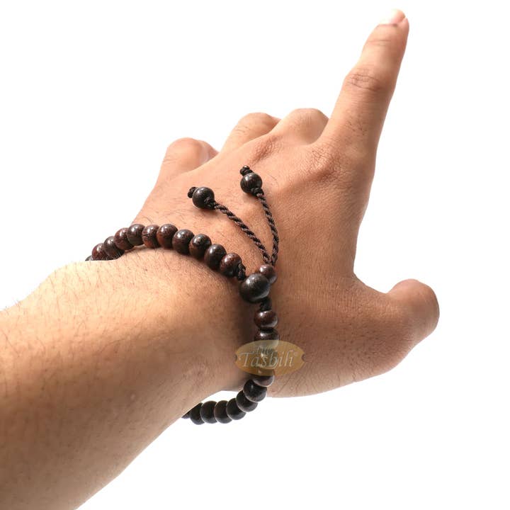 IndoMode - Venta al por mayor Pulseras de cuentas de oración - Pulsera Tasbih hecha a mano, 33 unidades, ajustable, 5,5 x 6,5 mm, madera de tamarindo