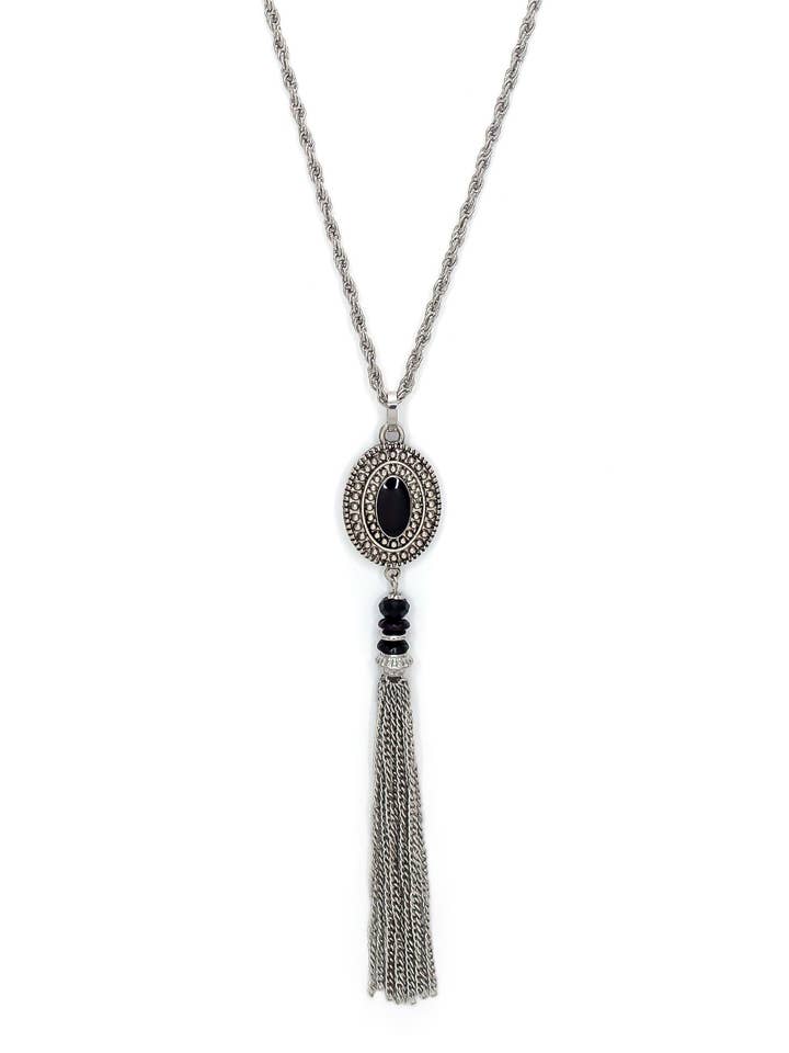 Ruby Rd. - Paisley-Anhänger-Halskette mit schwarzen Perlen für den Großhandel von caroldauplaisejewelry