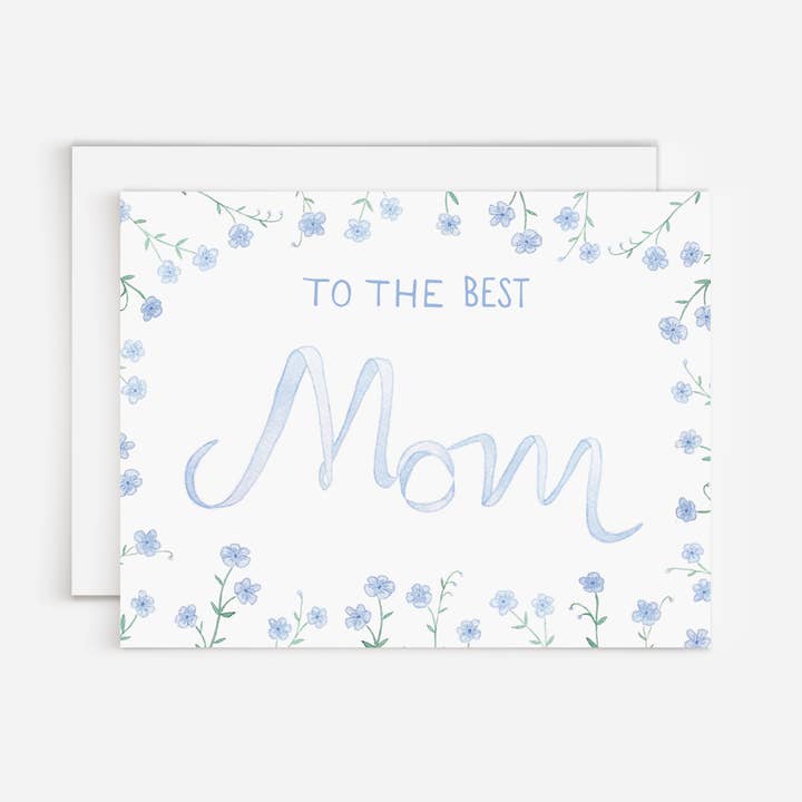 To The Best Mom Blue Floral Card - Single Card for wholesale by White Clover Paper Co.