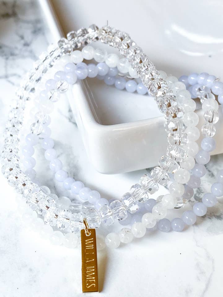 Peace and Freedom 14K Plate Blue Lace Agate Bracelet Set for wholesale by Willa James