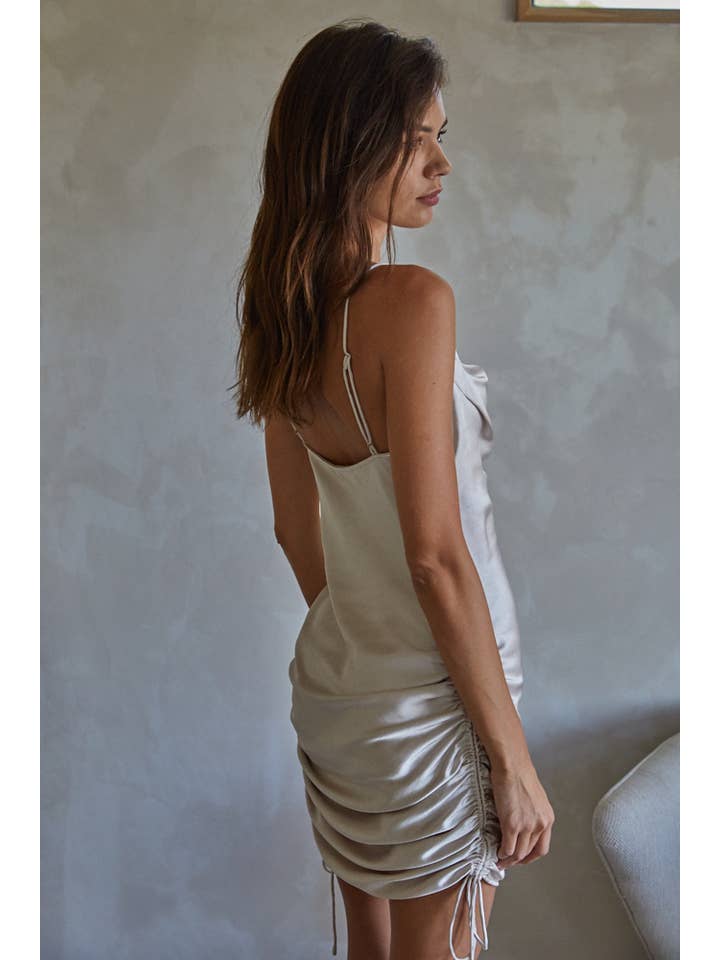 By Together - Wholesale Dress - Women's - L5847 | Woven Cowl Neck Side Ruched Mini Dress1