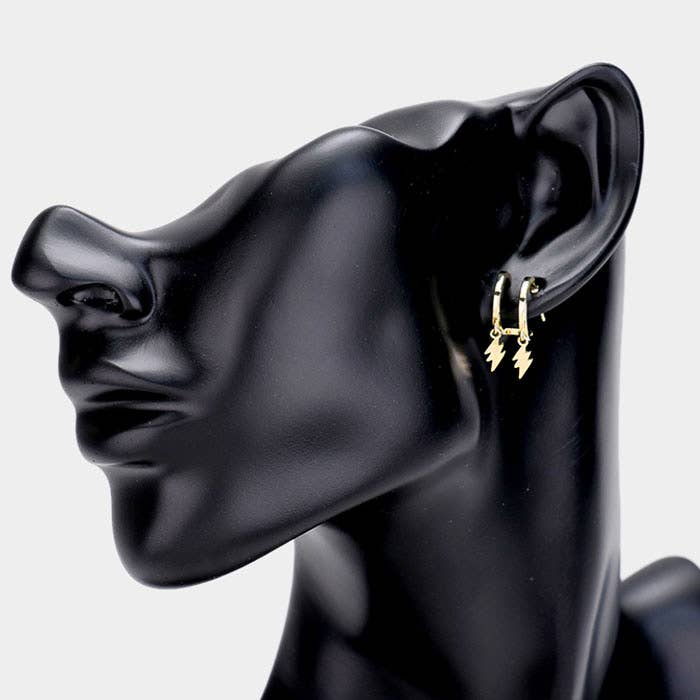Sensibling Corp. - Wholesale Hoop Earrings - Huggie Hoop Metal Lightning Bolt Dangle Earrings3