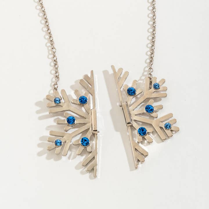 Blue and Silver Snowflake Magnetic Front Clasp Necklace for wholesale by Elsie & Zoey