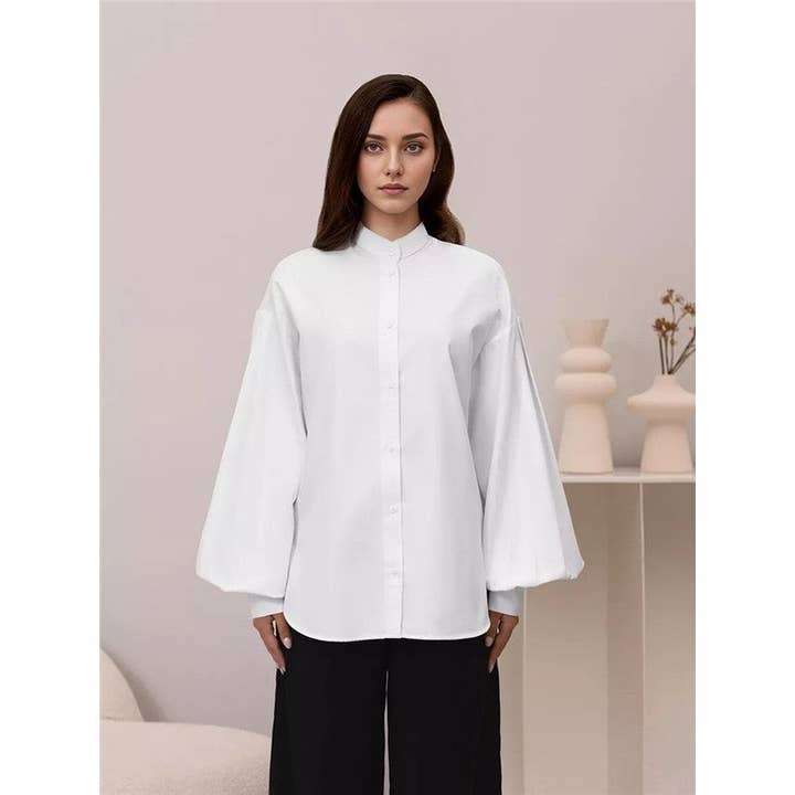 UZ Wholesale Store - Wholesale Buttoned-down shirt – Women's - Casual and Stylish Loose Lantern Sleeve Shirt with Unique Design3