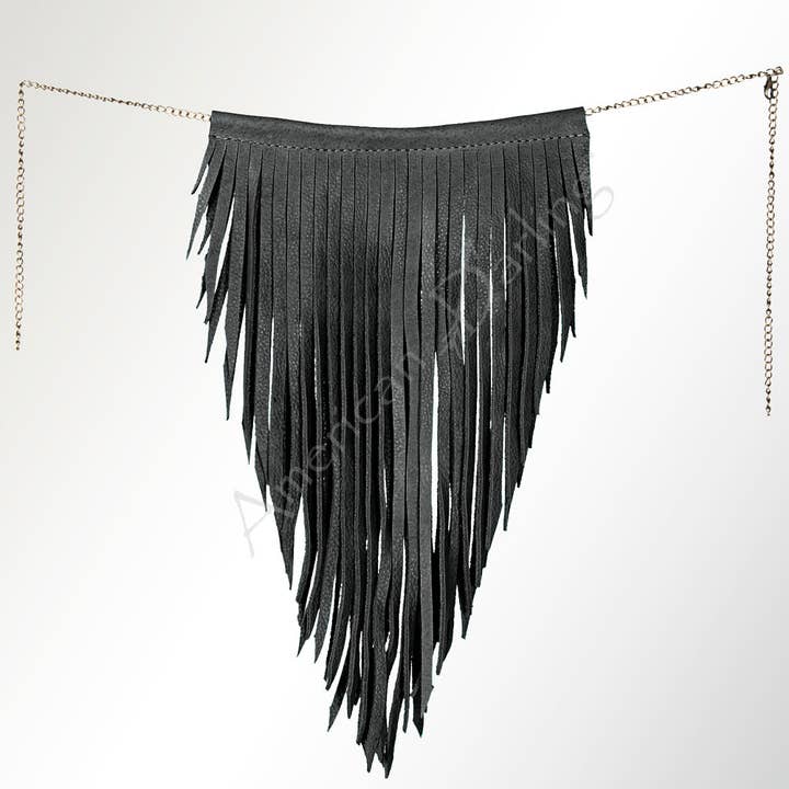 ADJW102B Western Fringe Chain Accessory Rust Black Faux Genuine suede Statement Piece for wholesale by LS Western