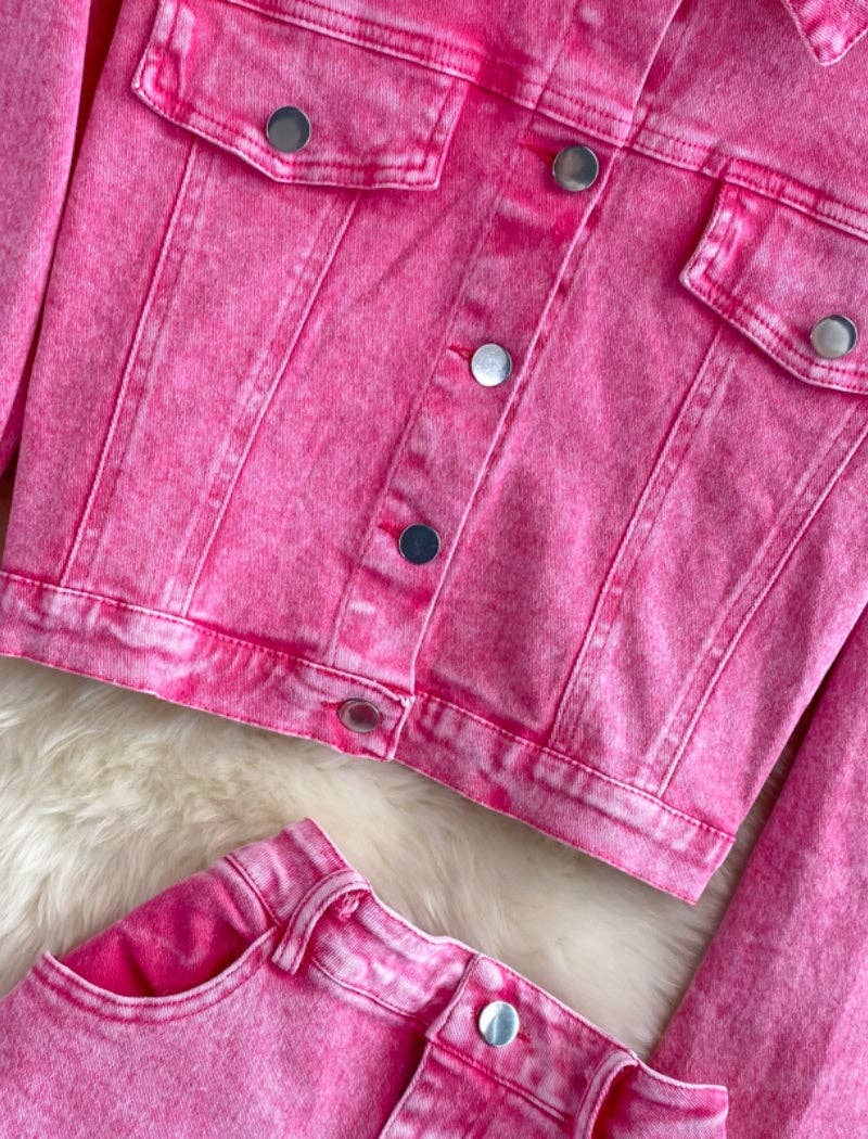 PINK Denim Cropped Jacket and Split-Hem Midi Skirt Set for wholesale on Faire10