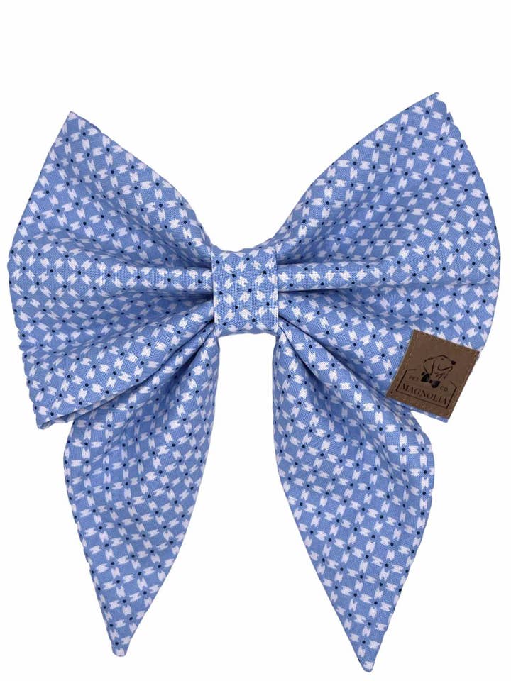 Powder Blue and White Game Day Bow for wholesale by The Magnolia Pet Co.
