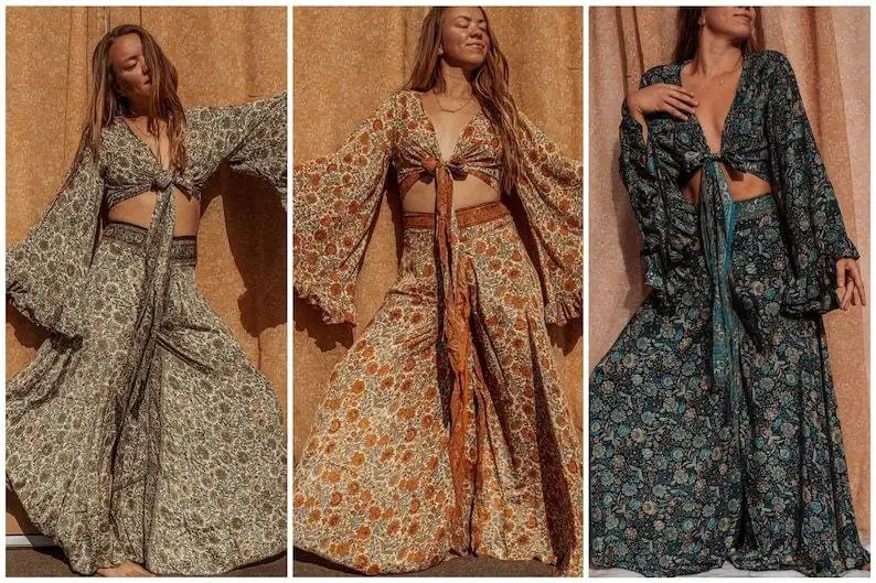 Bhawana Handicrafts - Wholesale Top & Pant Set (NOT Loungewear) - Women's - 5 Piece Lot, Hippie Boho 2 piece Top Pants Outfit Set Style0