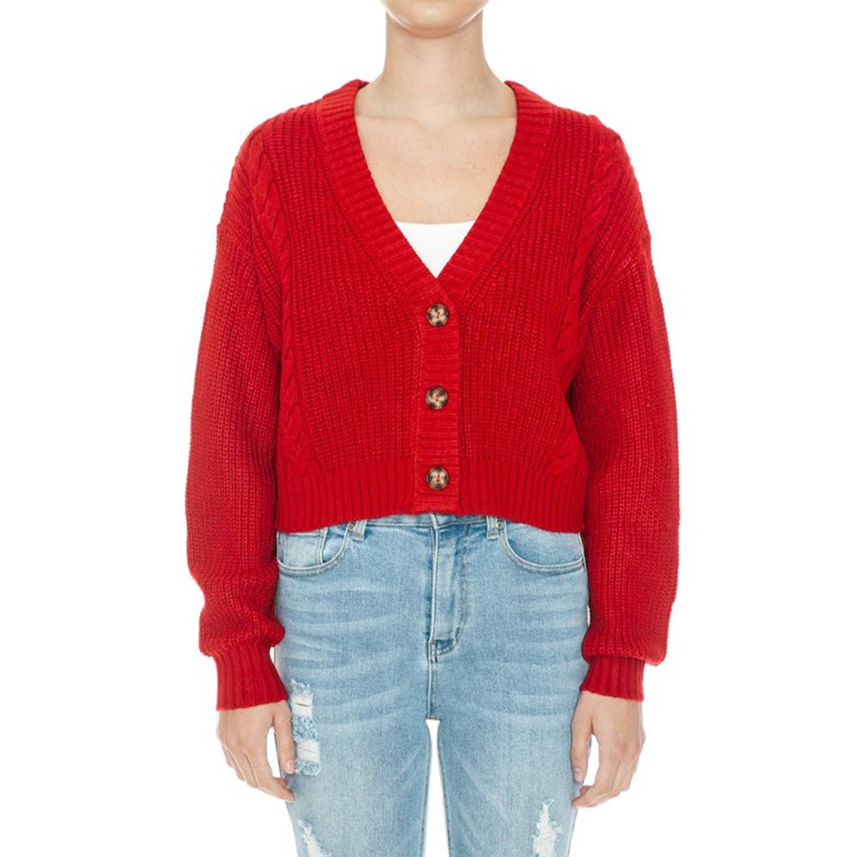 UP CLOTHING – wholesale Cardigan – Women’s – V Neck Cable Knit Crop Sweater Cardigan1