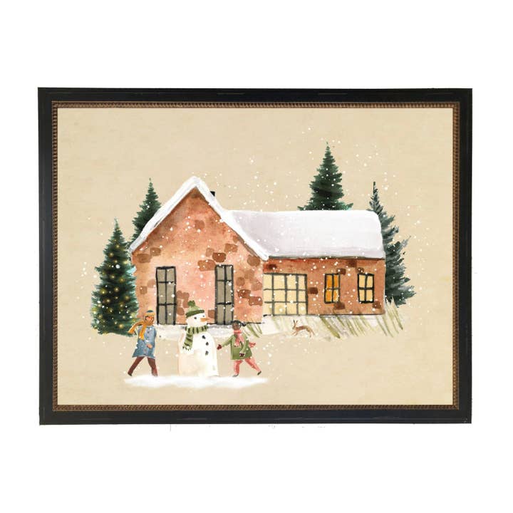 Akvarel vinterlandskab D på en slidt baggrund for engroshandel hos Antique Curiosities Inc