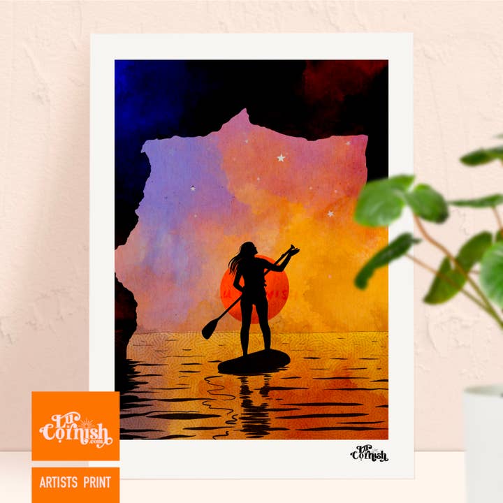 SUP Stand Up Paddleboarding Art Print | Adventure Travel for wholesale by Lu Cornish