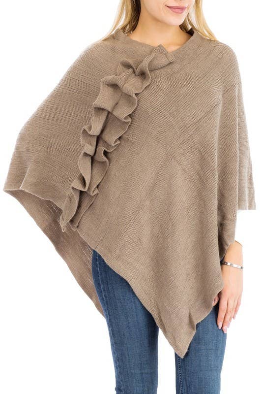 Cap Zone - Vente Poncho – femme - Poncho à coupe en V simpliste à volants10