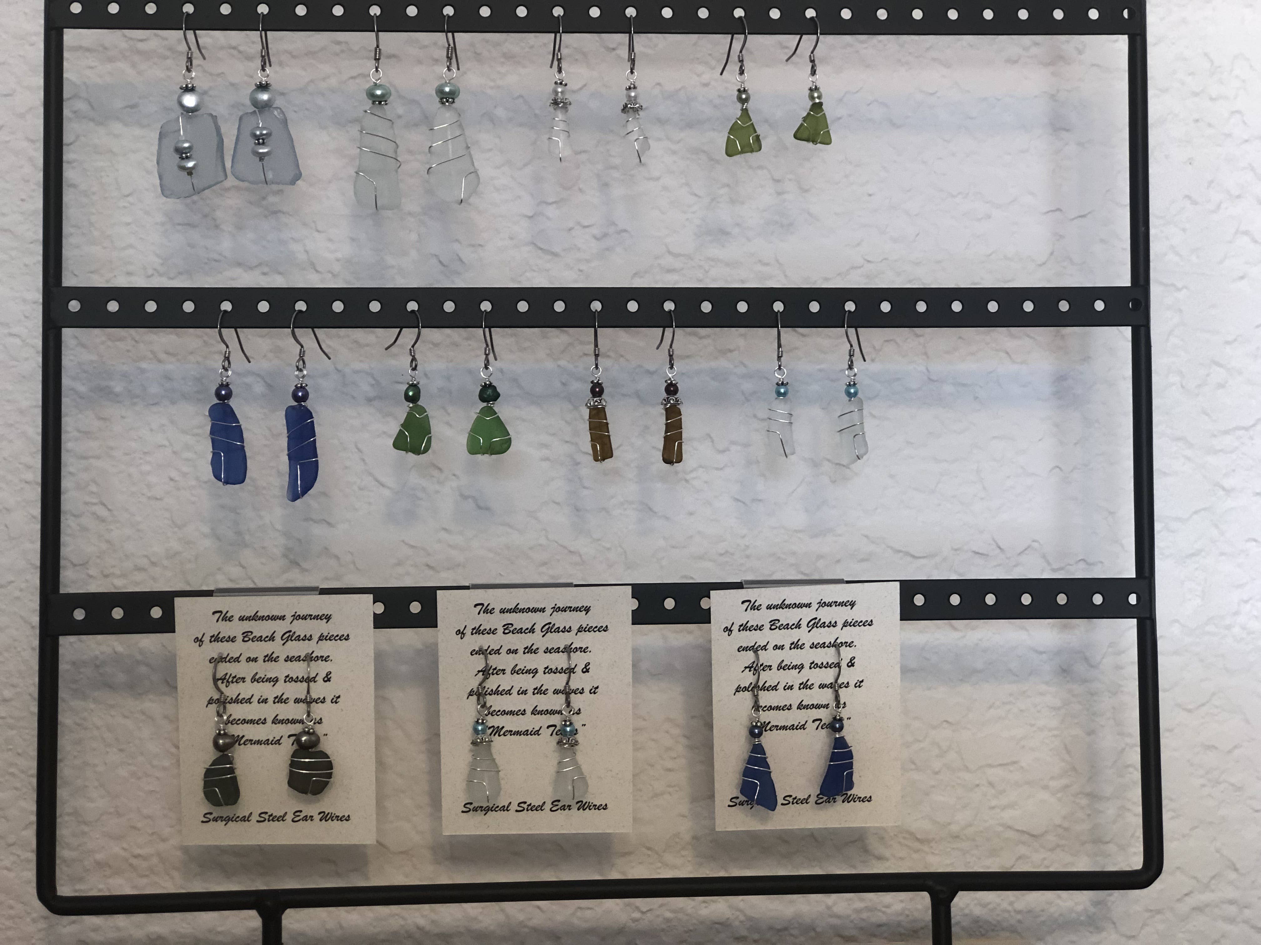 Essence of Fire & Sea - Wholesale Dangle Earrings - Beach Glass / Sea Glass Wire Wrapped with Pearl Earrings10