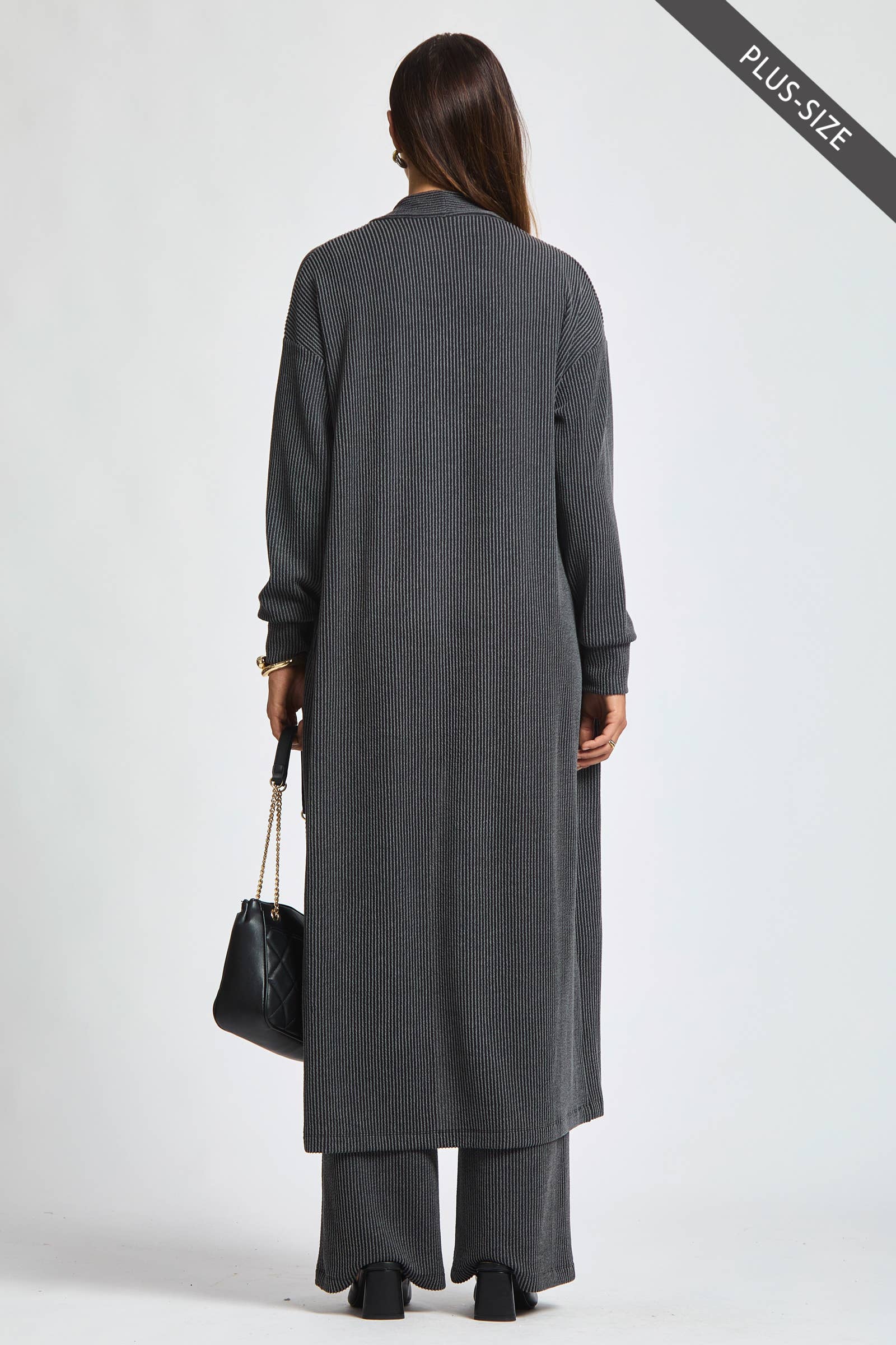 Dear Scarlett - Wholesale Top & Pant Set (NOT Loungewear) - Women's - PLUS SIZE Longline Cardigan + Relaxed Pants 2 Piece Set10