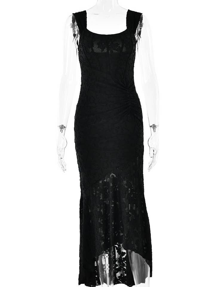 Rosa Clothing - Wholesale Dress - Women's - Ruffled lace slip floral jacquard maxi mermaid dress