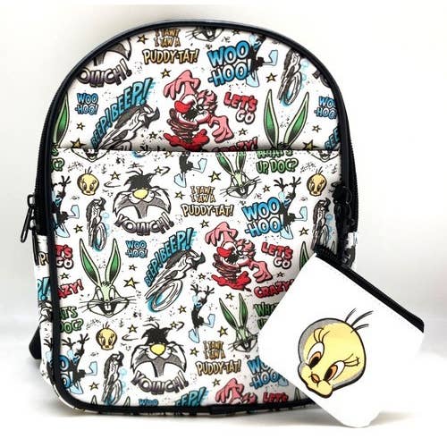 The Zoofy Group , LLC - Wholesale Backpack - Kids - LOONEY FRIENDS 10.5" LEATHER BACKPACK W/COIN PURSE
