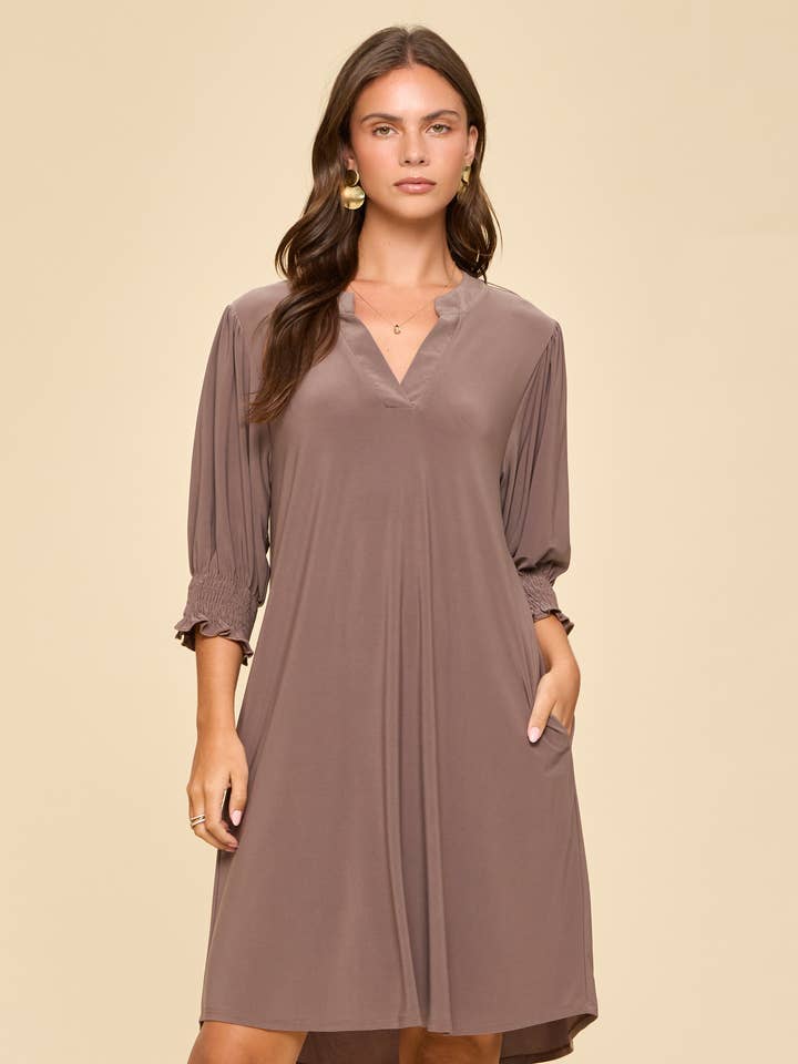 Smocked Sleeve Lizzy Collar Shirt Dress for wholesale by Dear Scarlett