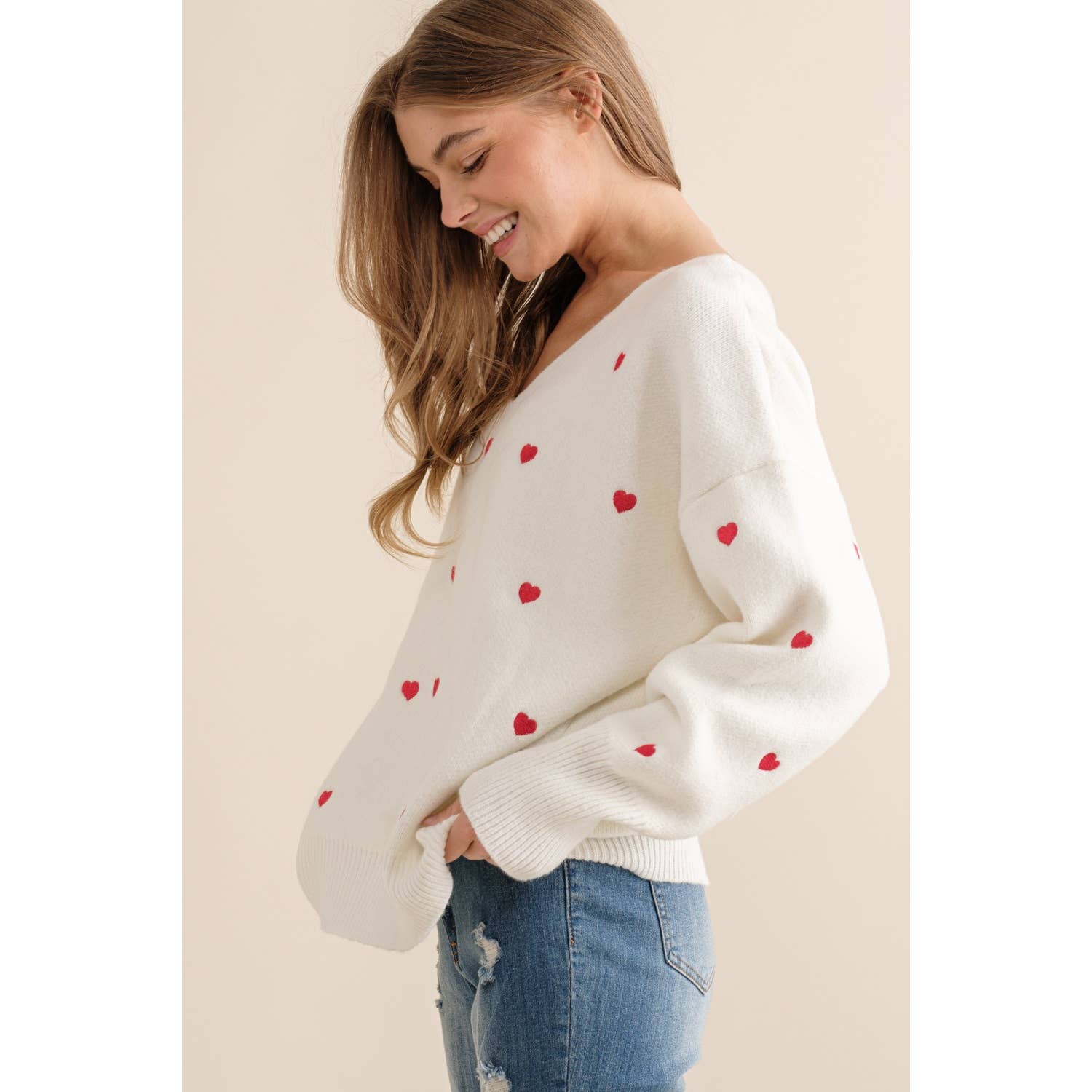 Sweet Generis - Wholesale Knit Sweater - Women's - HEART PATTERN BOXY KNIT PULLOVER SWEATER4