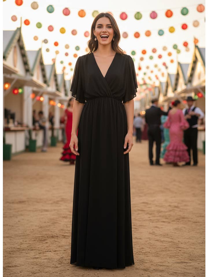 LONG BLACK DRESS 4883 for wholesale on Faire