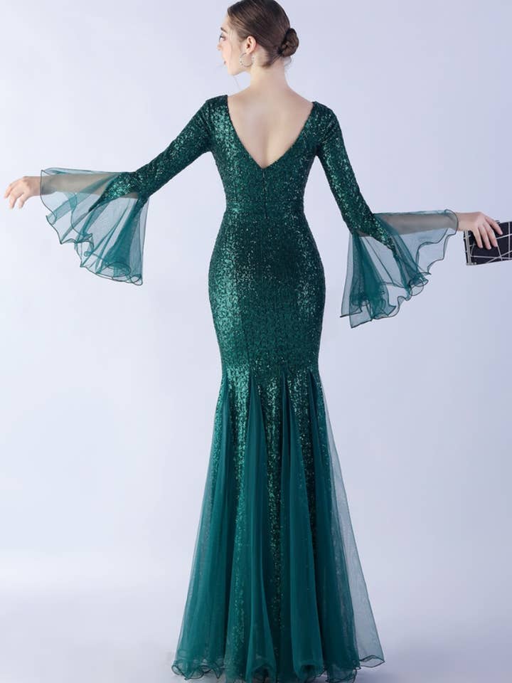 NINEXIS - Wholesale Dress - Women's - CWDMD3627_WAVY MESH BANQUET STAGE SEQUIN DRESS DRESS LONG9