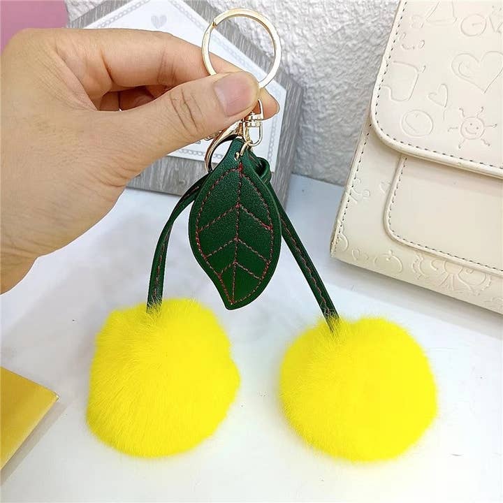 FurDecoration - Wholesale Keychain – Women's - Fluffy Cherry Rex Rabbit Fur Keychain