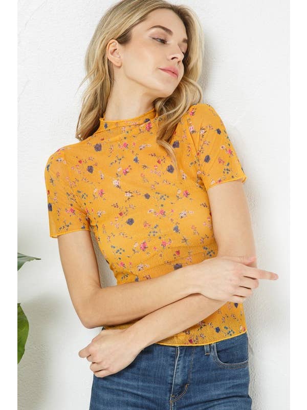 Yellow FLORAL PRINT TOP_608-438040-4 for wholesale on Faire