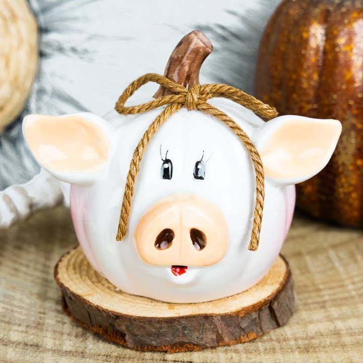Wholesale Accessory Market - Wholesale Decorative Tabletop Object - 3.5 x 4 Country Pig Ceramic Pumpkin