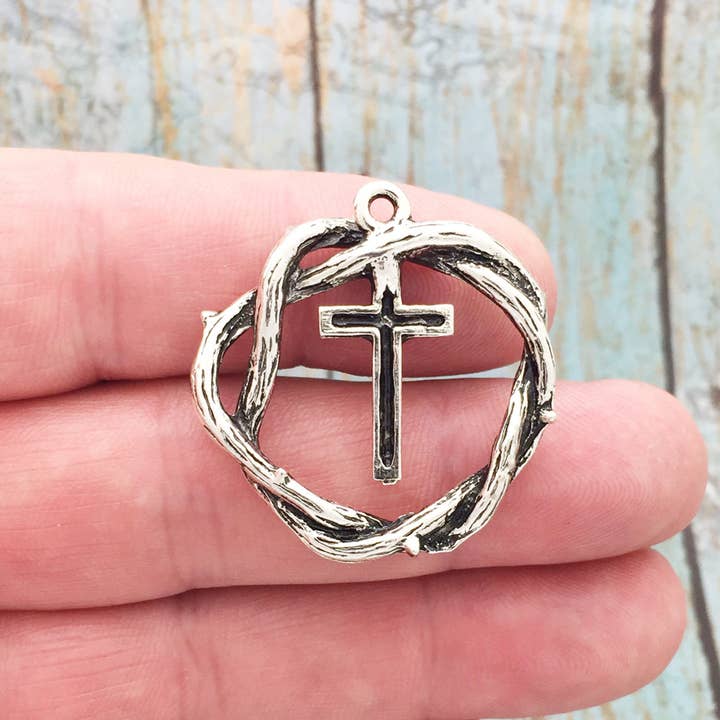 Treasure Island Jewelry - Wholesale Individual Charm/Pendant - Silver Crown of Thorns Crucifix Charm Pendant