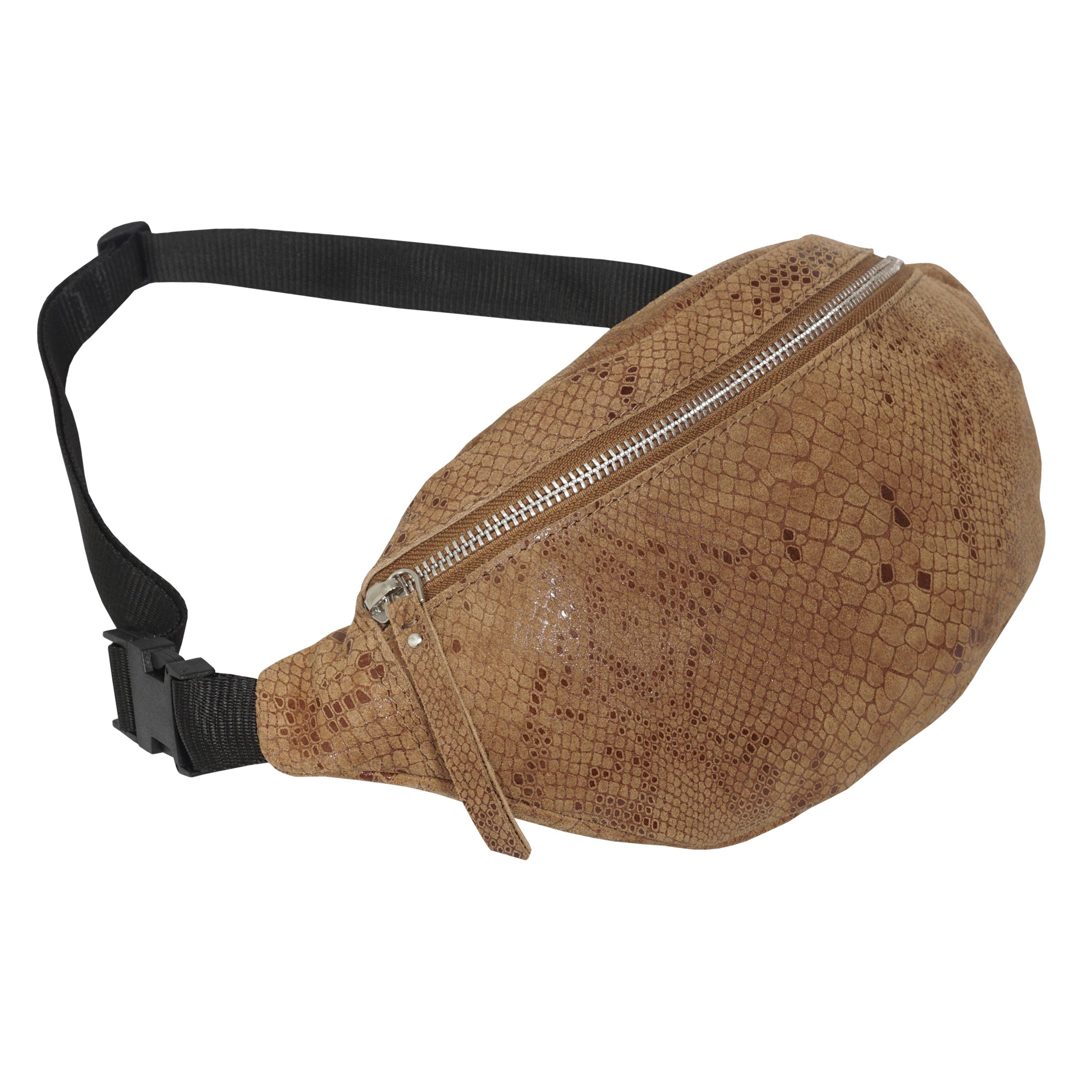 Assots London - Wholesale Belt Bag - Women's - 'NOAH' Tan Snake Leather Bum Belt Bag2