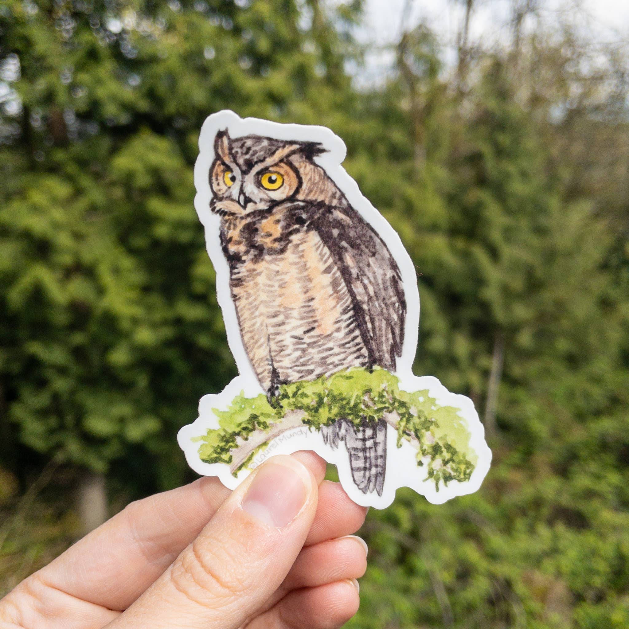 Laurel Mundy Illustration - Wholesale Sticker - Great Horned Owl 3.5" Medium Vinyl Sticker Waterproof1