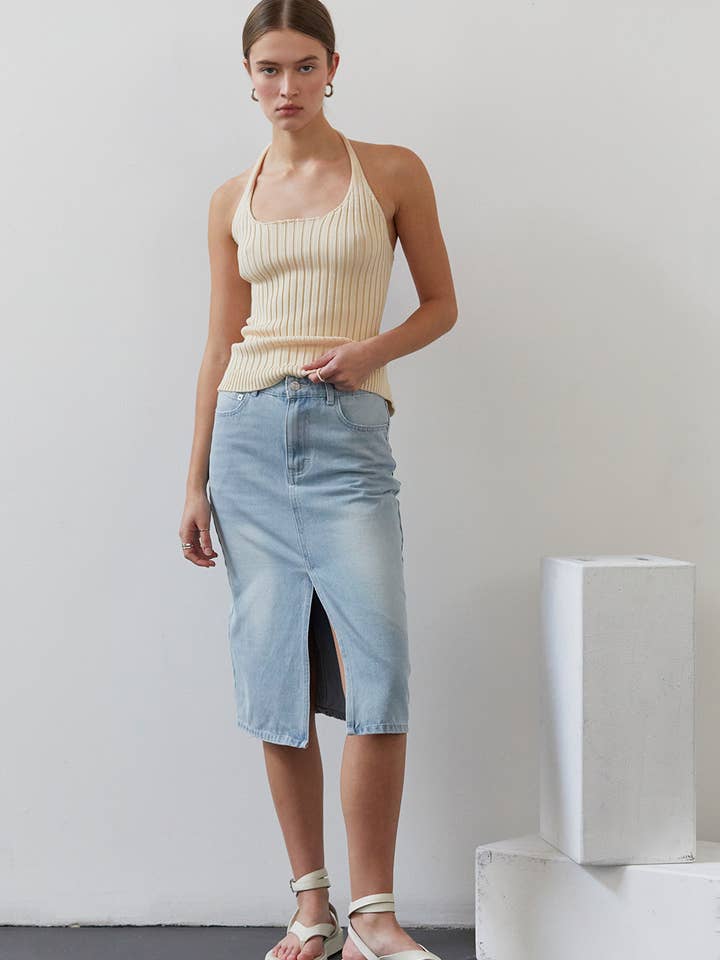 CT8580 - Elena Tencel / Cotton Halter Knit Top With Tie Back for wholesale by Crescent