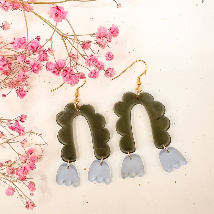 (Black/Blue) In Bloom Charm Acrylic Earrings for wholesale by Hoity Toity Goods