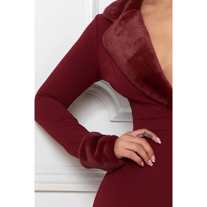 Black Pearl Clothing - Wholesale Jumpsuit - Women's - FAUX FUR COLLAR AND WRIST JUMPSUIT
