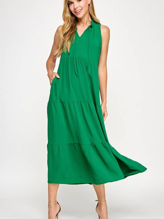Solid maxi dress with Ruffled neckline for wholesale by MintChoco