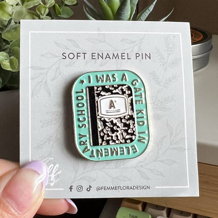 Femme Flora Design - Wholesale Lapel Pin/Button - I Was A GATE Kid In Elementary School Cute, Pastel Soft Enam0