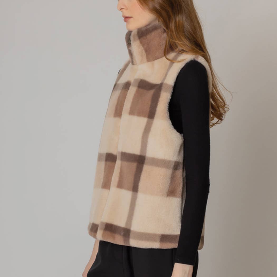 Fashion City - Wholesale Vest - Dames - Plaid vest van imitatiebont4