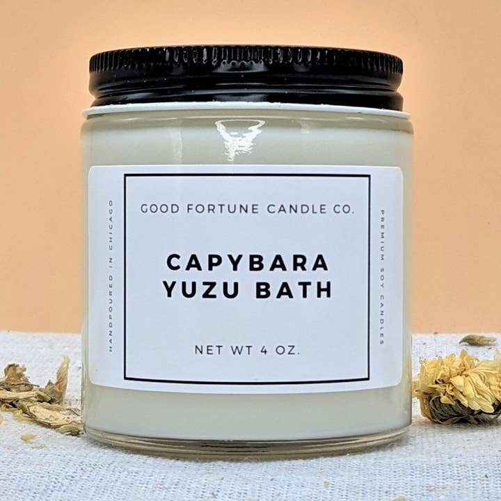 Bain Capybara Yuzu | Bougie parfumée à la cire de soja de qualité supérieure | Bougie parfumée Spring Rain Spa et agrumes | Fait main à Chicago | 16 oz 8 oz 4 oz pour la vente par Good Fortune Candle Company