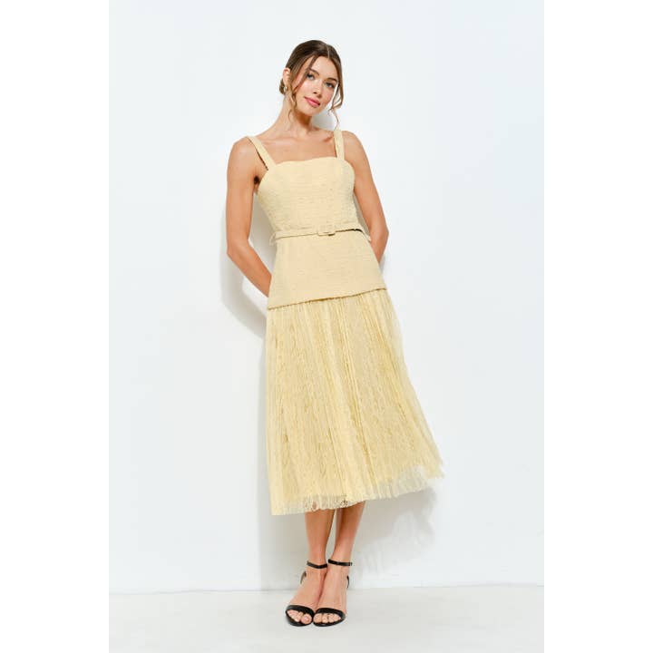 INA - Wholesale Dress - Women's - Strapless Tweed with Lace Pleat Midi Dress