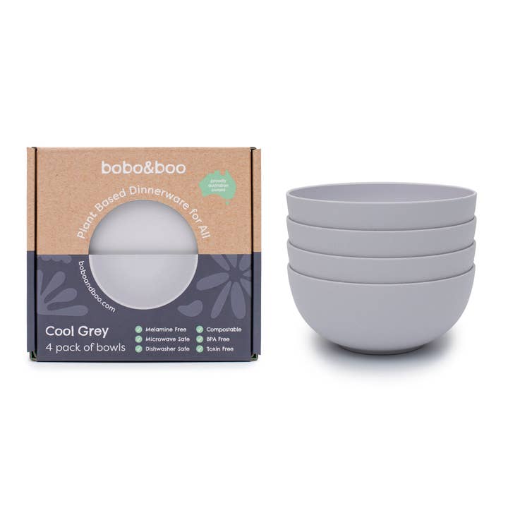 Plant-Based 4 Pack of Large Bowls - Cool Grey for wholesale by Bobo & Boo AUS