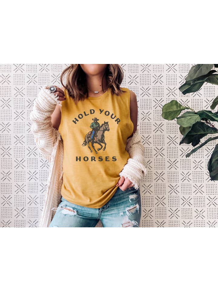 Hank & Scoot - Wholesale Tank Top - Women's - Hold your Horses Boxy Tank