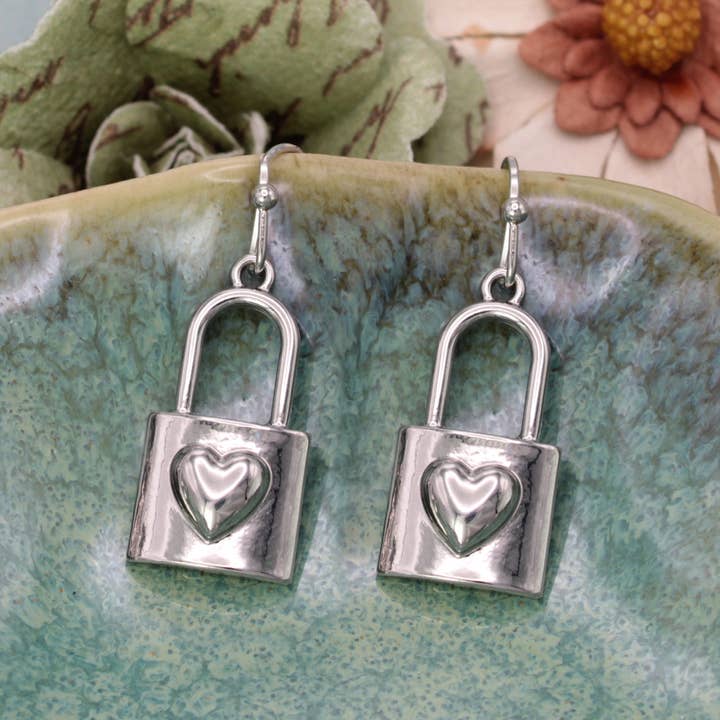 ZAD - Wholesale Dangle Earrings - Love Locked Silver Heart Lock Earrings3