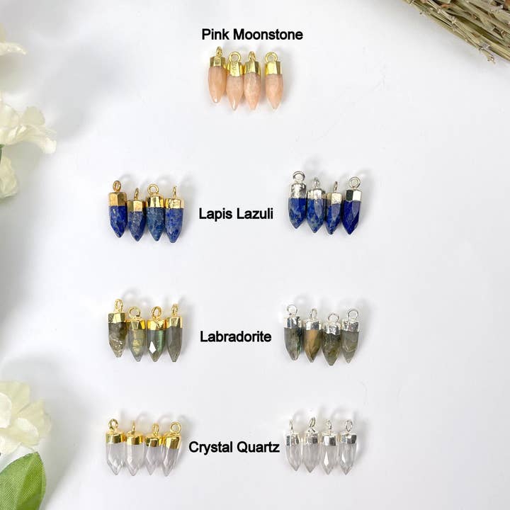Rock Paradise - Wholesale Individual Charm/Pendant - Tiny Spike Pendant Charm with Electroplated Cap and Bail - Gold, Silver, or Gunmetal - You Choose Your Stone2
