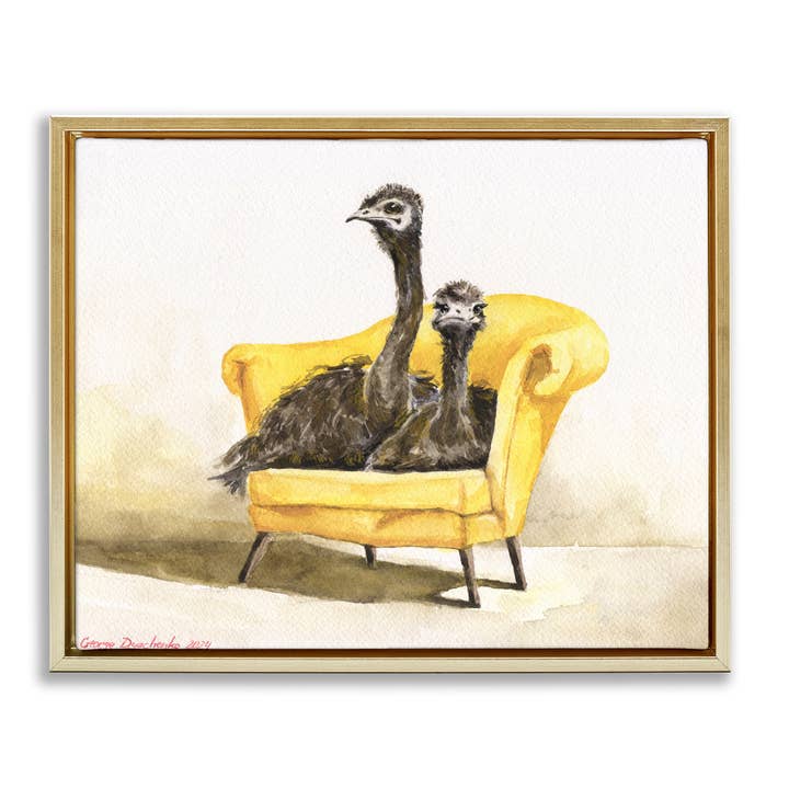 Stupell Industries - Wholesale Wall Sign - Funny Ostriches on Yellow Chair - Framed Wall Art24