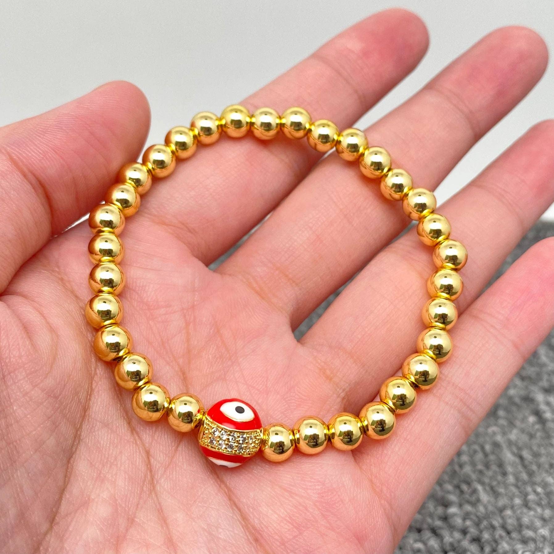 Mio Queena - Wholesale Charm/Dangle Bracelet - Triple Evil Eyes Ball Charm14K Gold Plated Elastic Bracelet2