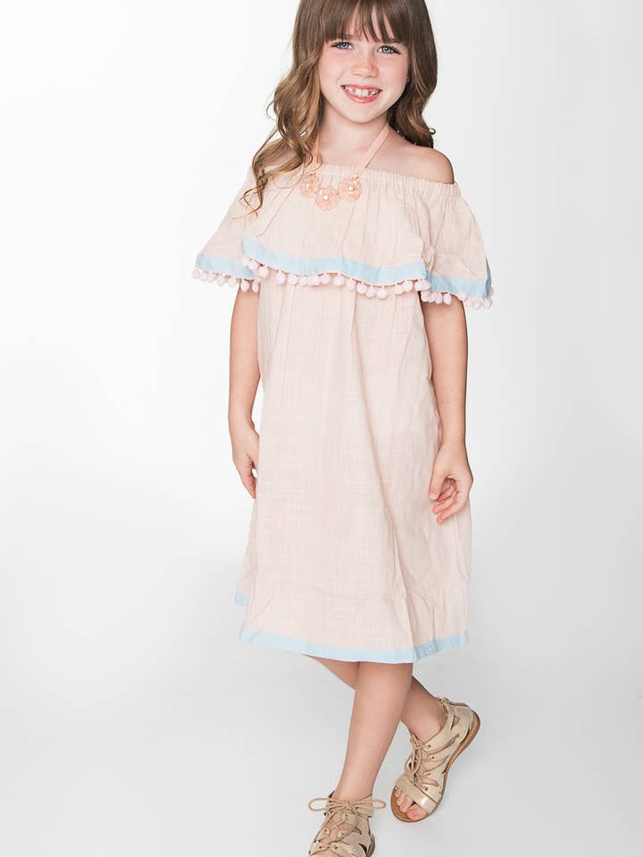 Yo Baby - Vendita all'ingrosso Vestito - Bambini - Abito con spalle scoperte color cipria e azzurro chiaro: Toddler: Tween: Bambini