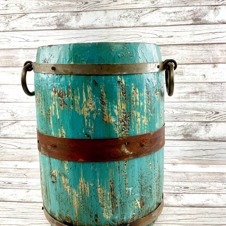 VALENTINA IMPORTS INC - Wholesale Decorative Tabletop Object - Rustic Vintage Wood & Metal Barrel * Small Edition4