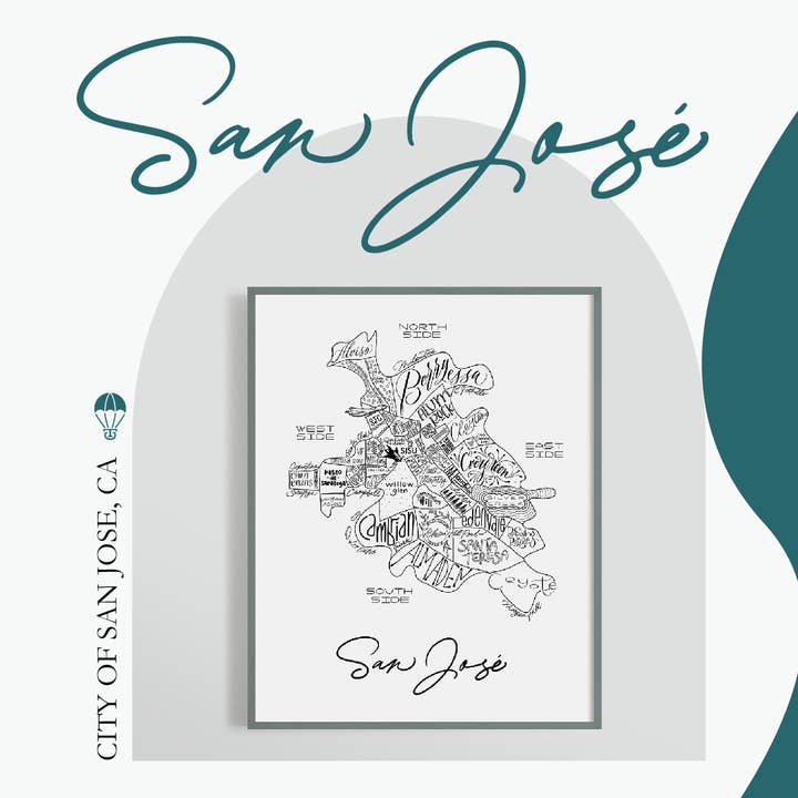 Traveling Calligrapher - Wholesale Art Print - San Jose, CA Neighborhood Map Print (3 sizes available)