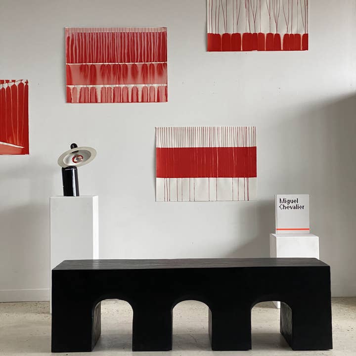 Office Objets - Wholesale Bench - Solid monoxyle wooden bench with sculpted base in 3 arches - Black color72