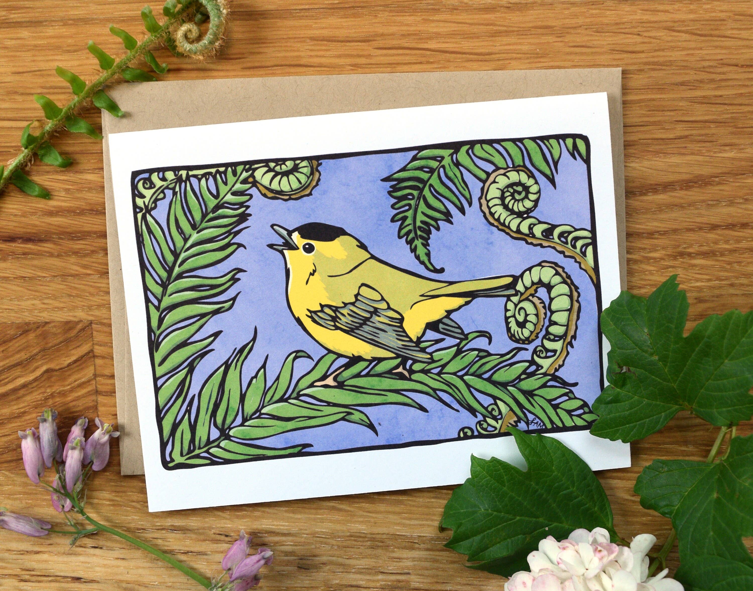Laurel Mundy Illustration - Wholesale Everyday Greeting Card - Wilson's Warbler Greeting Card 100% Recycled Paper1