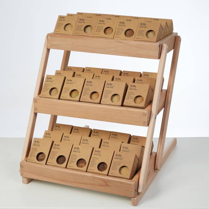 Avlia Home - Wholesale Retailer Display - Beauty & Wellness - 3-Tier Beech Display & 45pc Traditional Soap Starter Set2